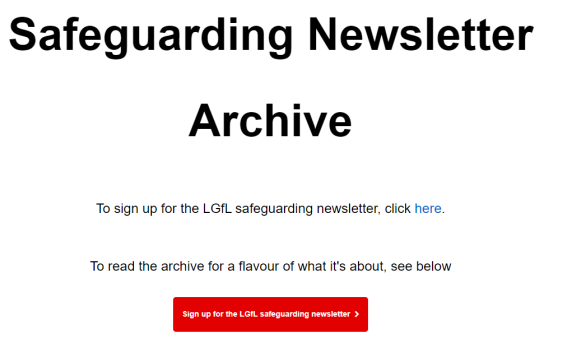 screenshot of newsletter archive