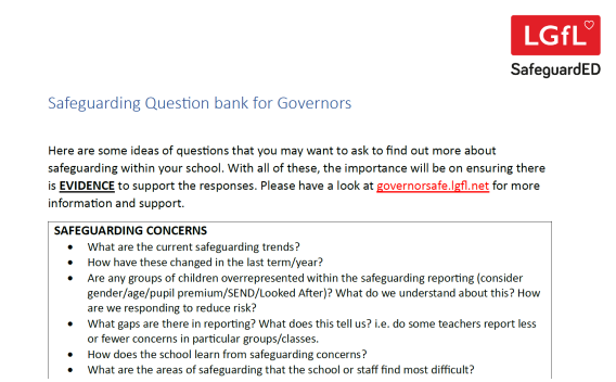 Screenshot of safeguarding question bank document
